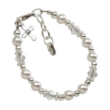 Load image into Gallery viewer, Sterling Silver Pearl/Crystal Baptism Bracelet