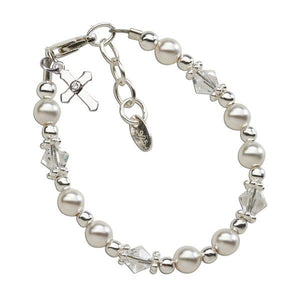 Sterling Silver Pearl/Crystal Baptism Bracelet