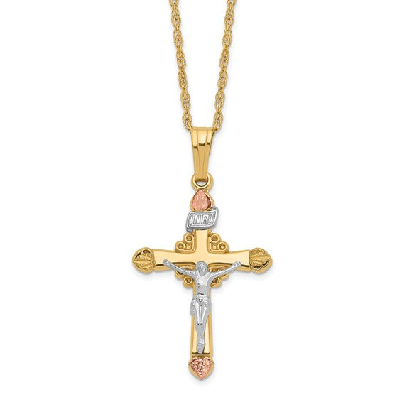 Tri Color Cross Necklace - 10K & 14K Gold Filled