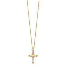 Load image into Gallery viewer, Tri Color Cross Necklace - 10K &amp; 14K Gold Filled