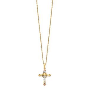 Tri Color Cross Necklace - 10K & 14K Gold Filled