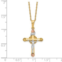 Load image into Gallery viewer, Tri Color Cross Necklace - 10K &amp; 14K Gold Filled