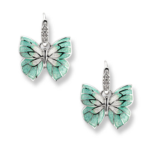 Sterling Silver Green Butterfly Wire Earrings