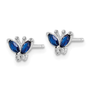 Blue and White CZ Butterfly Post Earrings - Sterling Silver