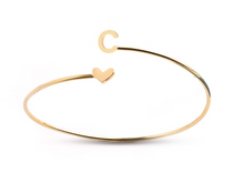 Load image into Gallery viewer, Heart and Letter Bypass Bangle - Gold