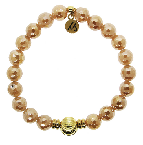 Journey Wave Bracelet with Champagne Agate and Gold Wave Ball