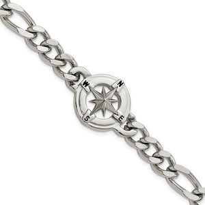Stainless Steel Polished Compass Bracelet 8.75"