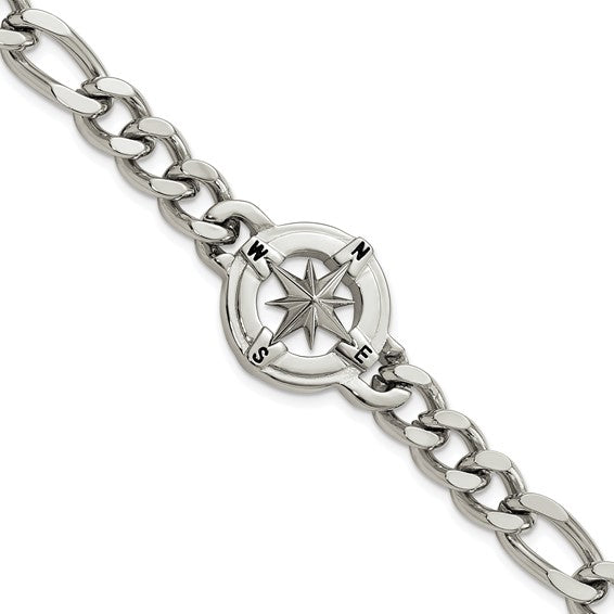 Stainless Steel Polished Compass Bracelet 8.75