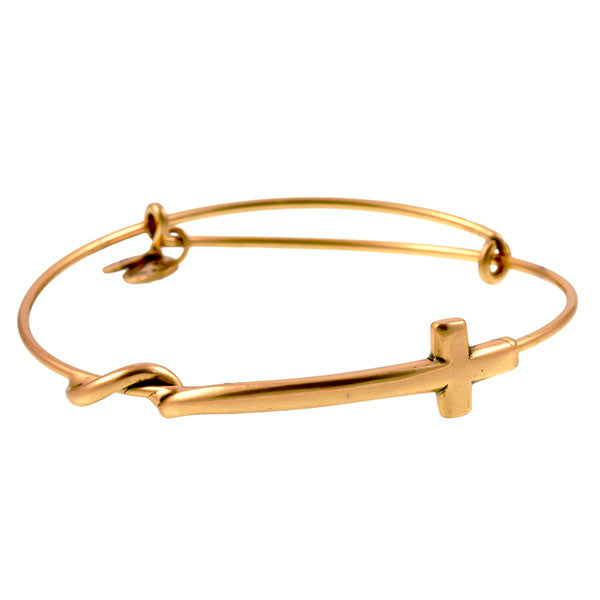 Cross Double Loop Bangle Bracelet - Gold-Filled Charm (0672YGF)