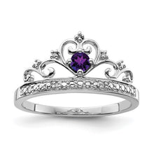Load image into Gallery viewer, Sterling Silver Rhodium Plated Diamond and Amethyst Ring