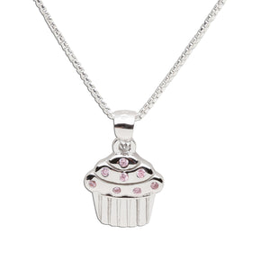 Sterling Silver Girls Pink Cupcake Necklace for Children