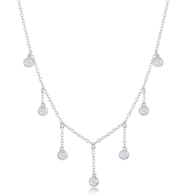 Dangling Bezel-Set CZ's Necklace -Sterling Silver