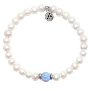 White Pearl with Denim Blue Opal - The TJazelle Cape Bracelet