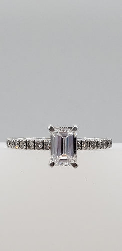 14K White Gold Emerald Cut Diamond Engagement Ring