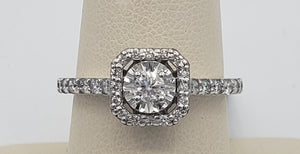 14K White Gold Diamond Engagement Ring with Diamond Halo