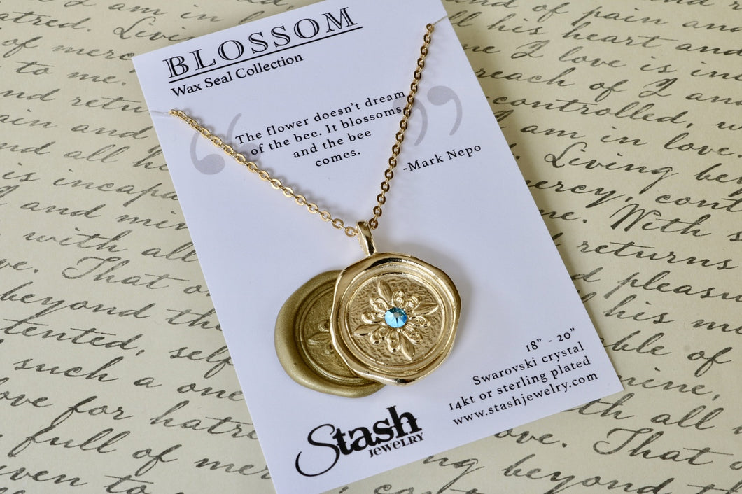 Stash Blossom - Swarovski crystal wax seal necklace