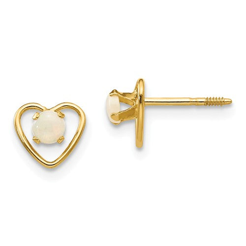 14k Madi K 3mm Opal Birthstone Heart Earrings