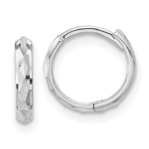 Hinged Diamond Cut Hoop Earrings - 14K White Gold