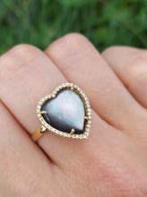 Load image into Gallery viewer, Gray Mother of Pearl Heart Diamond Ring - 14K Yellow Gold