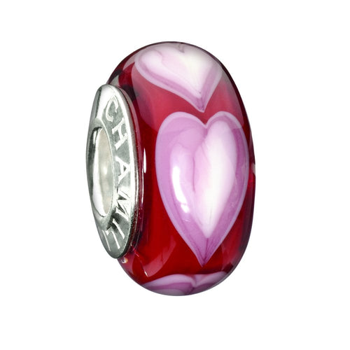 Red Row of Hearts Murano Glass Bead - Chamilia