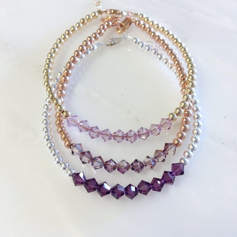 Purple Swarovski Beaded Bracelet