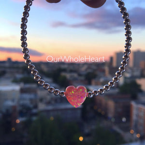 "Light Pink Heart Opal" Beaded Bracelet- Our Whole Heart