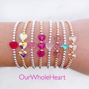 "Triple Silk Swarovski Heart" Beaded Bracelet - Our Whole Heart