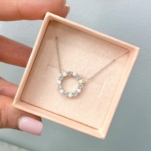 Load image into Gallery viewer, Infinity Necklace in White Opal + Cubic Zirconia