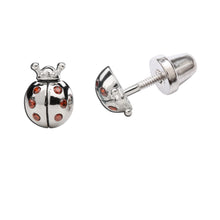 Load image into Gallery viewer, Sterling Silver Girls Screw-Back Ladybug Earrings for Kids