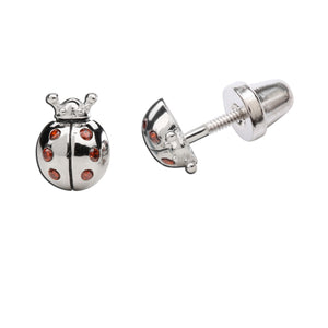 Sterling Silver Girls Screw-Back Ladybug Earrings for Kids