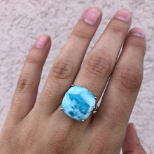 Load image into Gallery viewer, Square Larimar Ring with Rope Design - Sterling Silver