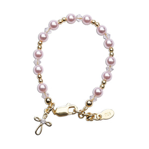 Lauren - 14K Gold-Plated Pink Pearl Cross Bracelet