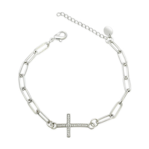 Linked By Faith Cross Paperclip Adjustable Bracelet