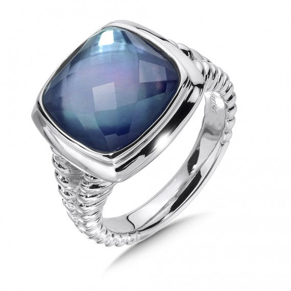 Quartz & Dyed Blue Mother of Pearl Fusion Ring - Colore SG