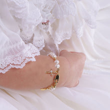 Load image into Gallery viewer, Mae - 14K Gold-Plated Pearl Bracelet with Cross