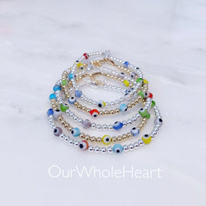 "Mini Evil Eyes By The Yard" Glass Beaded Bracelet- Our Whole Heart