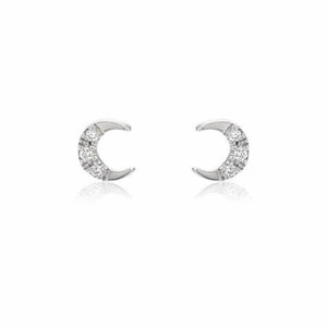 Petite Crescent Moon Pave Post Earrings