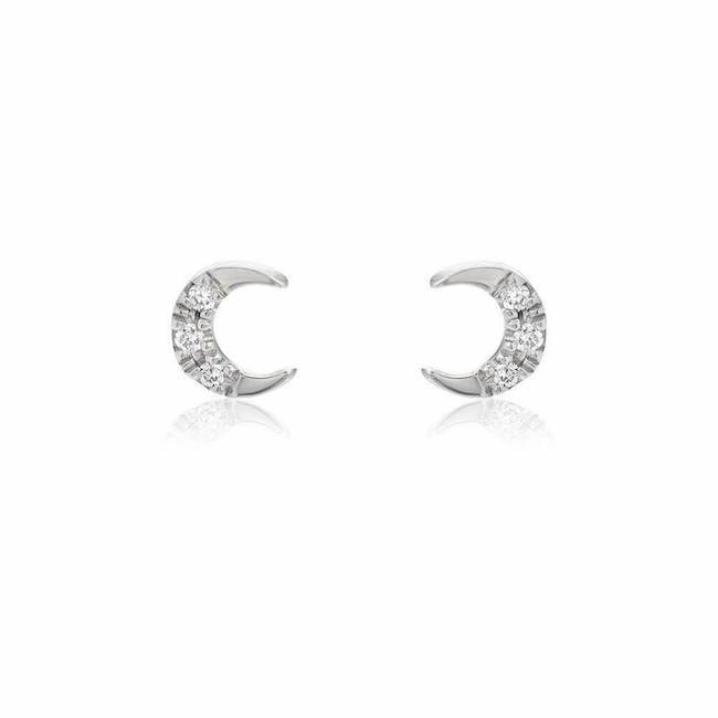 Petite Crescent Moon Pave Post Earrings