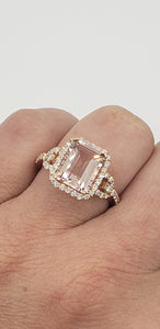 14K Rose Gold Emerald Cut Morganite and Diamond Ring
