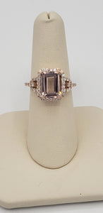 14K Rose Gold Emerald Cut Morganite and Diamond Ring