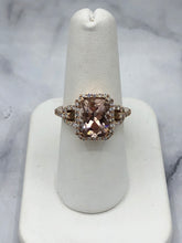 Load image into Gallery viewer, 14K Rose Gold Cushion Cut Morganite and Diamond Ring