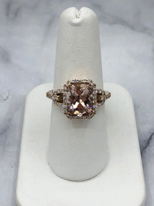14K Rose Gold Cushion Cut Morganite and Diamond Ring