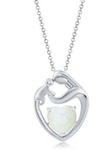 Load image into Gallery viewer, White Opal Heart Mother &amp; Child Pendant &amp; Chain - Sterling Silver