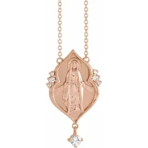 Miraculous Mary & Diamond Necklace - 14K Rose Gold