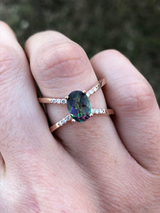 Split Shank Mystic Topaz and Diamond Ring - 14K Rose Gold - Marie's Custom Design