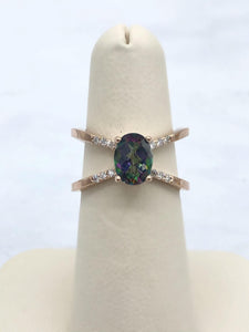 Split Shank Mystic Topaz and Diamond Ring - 14K Rose Gold - Marie's Custom Design