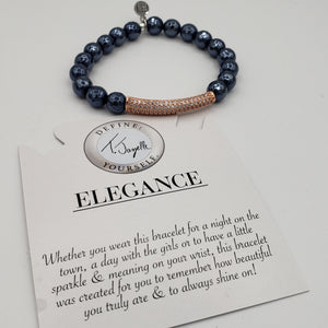 Elegance Collection - Navy Hematite Bracelet with Rose Gold Crystal Bar