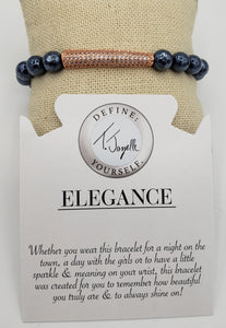 Elegance Collection - Navy Hematite Bracelet with Rose Gold Crystal Bar