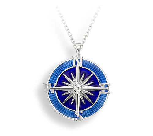 Sterling Silver Blue Compass Rose Necklace