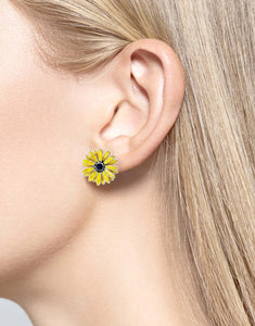 Yellow African Daisy Stud Earrings. Sterling Silver